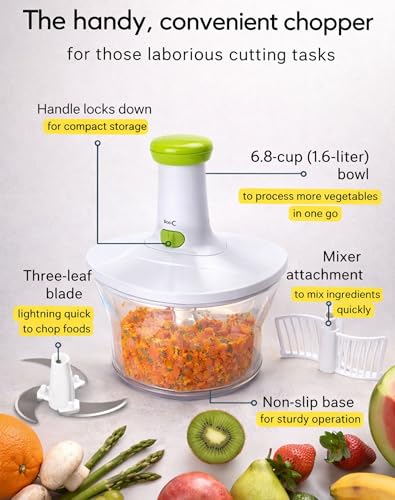 Brieftons Express Manual Food Chopper, 6.8-Cup Hand Pump Vegetable Chopper to Chop Veggies Onion Garlic Herbs, Tear-Free Onion Chopper & Salsa Maker for Camping RV Home, 3-Leaf Stainless Steel Blade - Image 8