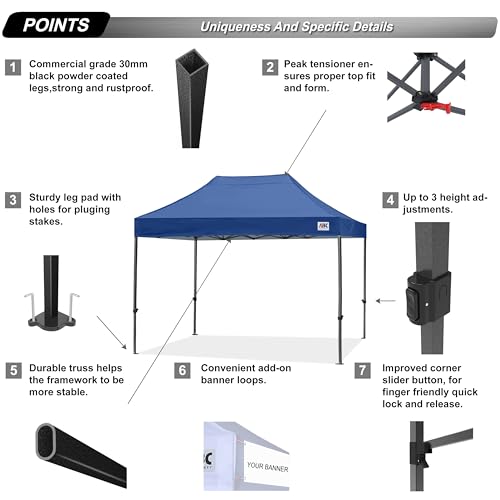 Image of ABCCANOPY Patio Pop Up Canopy Tent 10x15 Commercial-Series (Navy Blue)
