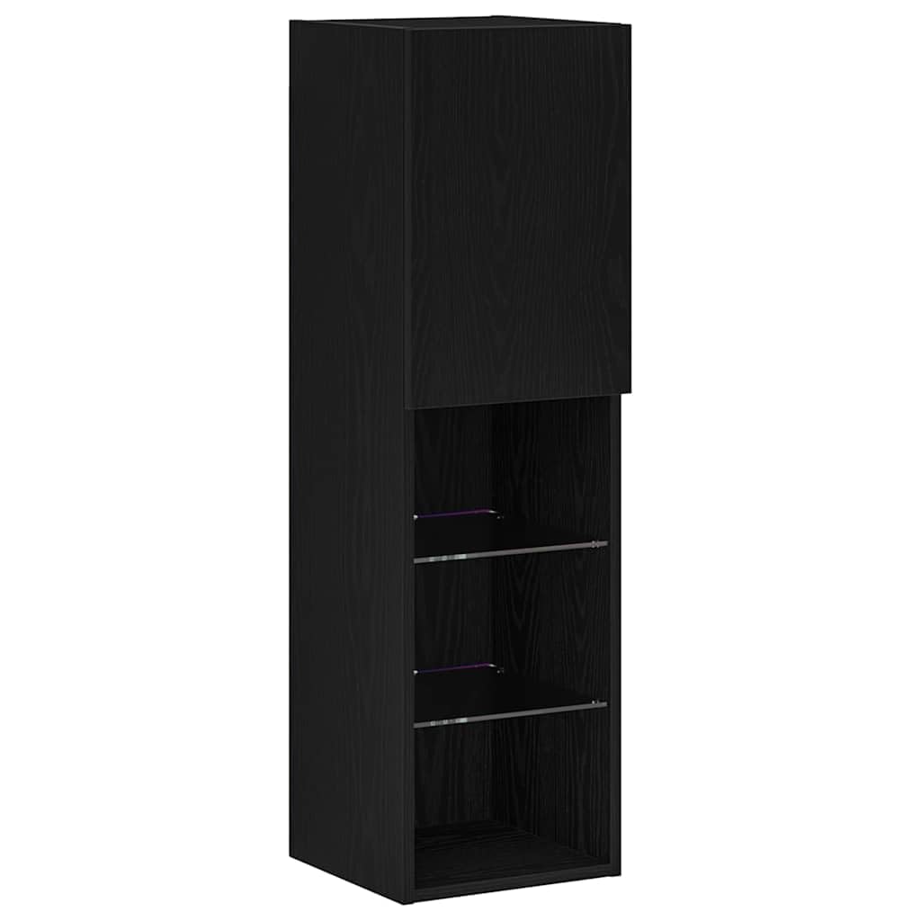 Gabinete de TV 4 pcs Roble Negro Mueble TV Pared con Luces LED RGB y Amplio Almacenaje, Diseño Moderno y Versátil 40.5 x 30 x 102 cm