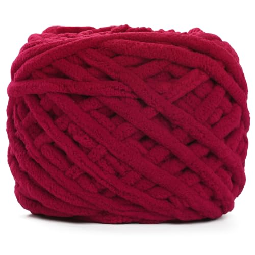 Image of Plush Chenille Chunky Yarn for Crocheting 100g(54.6yd) - Bulky Thick Fluffy Yarn for Knitting- Soft Velvet for Baby, Blanket Knitting Blanket Yarns- Amigurumi Yarns (1- Jujube Red)
