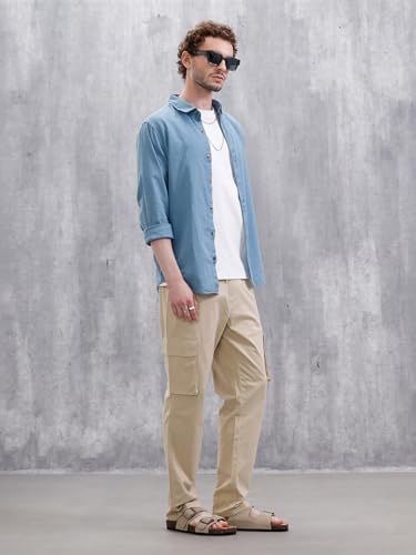 Image of WROGN Men's Cotton Linen Blend Shirt | Solid | Slim Fit
