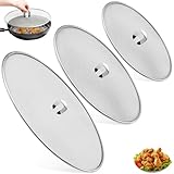 Aurobest 3 Pezzi Paraschizzi per Padelle, Coperchio Antigrasso con Manico Pieghevole, Paraspruzzi Protezione Contro Schizzi Olio, Antischizzo Multifunzionale, Colino Cucina Acciaio Inox (25/29/33cm)