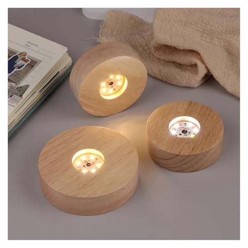 Base LED bois rond pour lampe nuit résine et ornements - 4