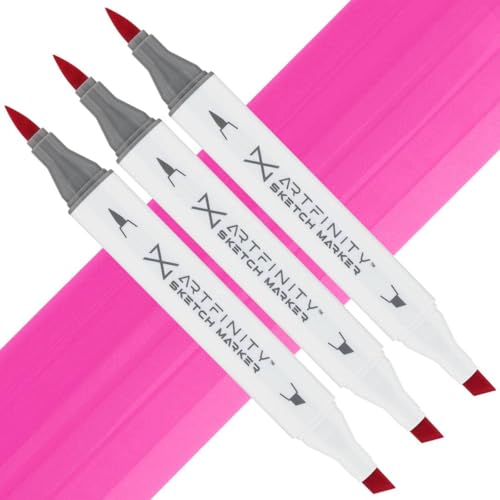 Artfinity Sketch Markers - Set of 3 - Magenta RV1-5, Vibrant, Professional, Dye-Based Alcohol Markers for Artists, Drawing, Travel, & More