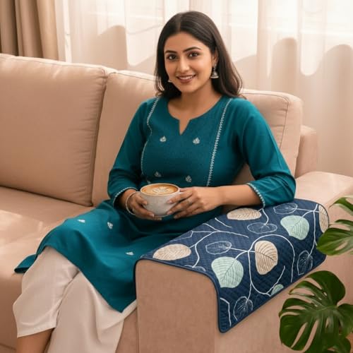Image of STITCHNEST 'Frostvine Collection' Sofa Armrest Cover | Cotton Quilted Fabric, Washable & Durable for Modern Living (18 x 22 Inches)