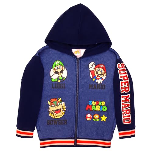 Nintendo Super Mario Graphic Boys Hooded Fleece Varsity Jacket for Kids and Toddlers