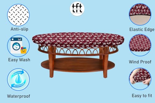 Image of The Furnishing Tree Elastic Oval Center Table Cover WxL 14x24 in Inches Polyester Floral Pattern Dark Brown