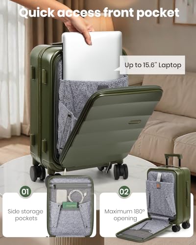 Image of Joyway Luggage Set 3 Piece Top Opening Suitcase Set with Spinner Wheel and TSA Lock, PC Hard Shell Carry on Luggage with Front Pocket for Woman Men (Green)