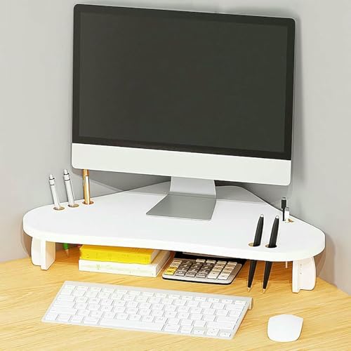 Support d'écran d'angle triangulaire pour bureau avec passe-câbles