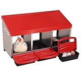 GUTINNEEN Chicken Nesting Box, 3 Compartment Metal Nesting Boxes with Roll-Away Egg System for Hens, Ducks & Rabbits, Technical Design for Efficient Egg Collection, Red