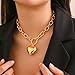 Sora Tuki Gold Heart Necklaces for Women Big Heart Chain Necklace Chunky Gold Necklace Puffy Heart Pendant Necklace Large Heart Charm Necklace Gold Chunky Jewelry