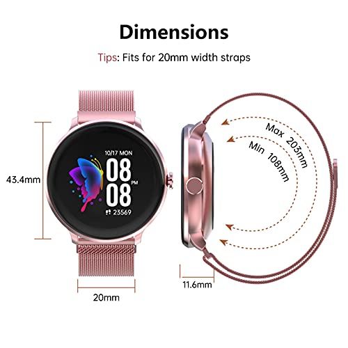 Bebinca Smartwatch Damen Fitness-Tracker mit automatischem Herzfrequenzmesser 7/24, Wetterbericht, Blutsauerstoff, DIY-Zifferblatt, IP68 wasserdicht, größerer Akku(Roségold)