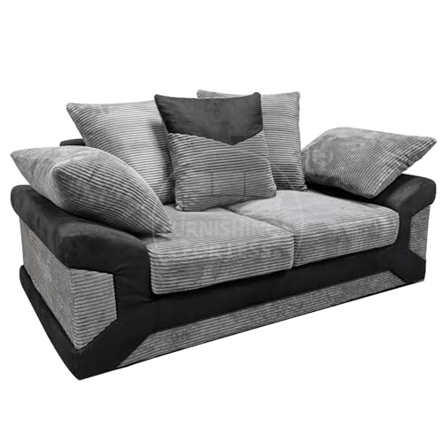 Furnishings For Less UK New Large Dino Black and Grey 2 Seater sofa Fabric and Leather Like Trim (Black and Grey, 2 Seater)