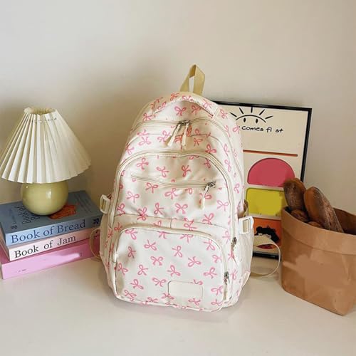 Bow Backpack for Girls, Aesthetic Daypack Nylon Rucksack Bags, Cute Kawaii Backpack with Bows 3Pcs Set (Pink)4