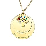 Supreme glory Personalisierte Kette Anhaenger Namenskette Familienkette Geburtstein Kette Mit 7 Wunschnamen Gold Lebensbaum Halskette Aus Edelstahl
