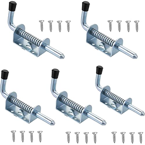 luou 5 PCS Spring Loaded Latch,Spring Latch Lock Pin Utility Barrel Bolt Metal Lock,Stainless Steel Sliding Gate Bolt with Grip and Screws,for Gate Shed Door Tailgate Trailer Garage