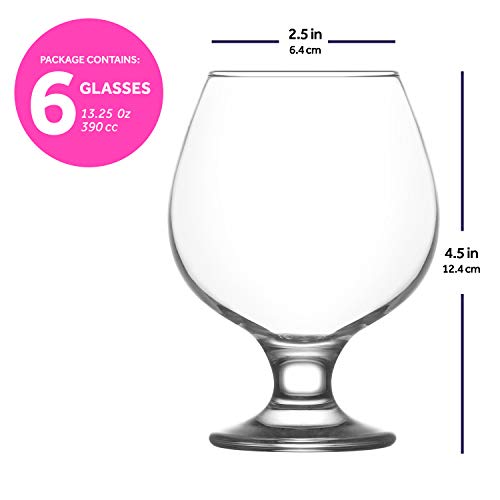 Lav Brandy Snifters Set Of 6 - Cognac Glasses 13.25 Oz - Brandy Glasses For Spirits - Clear Drinking Glass Snifters - Short Beer Tasting Glasses,Father's Day Gift - Made In Europe #TOP5