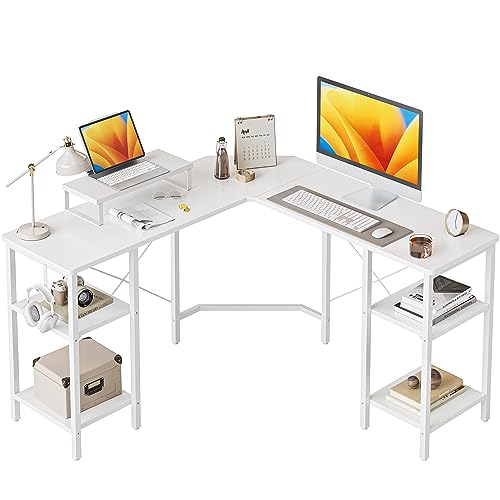 CubiCubi デスク l字デスク ラック付きデスク モニター台付き ゲーミングデスク パソコンデスク 勉強机 一人暮らし 収納便利 128cm*128cm pcデスク ホワイト