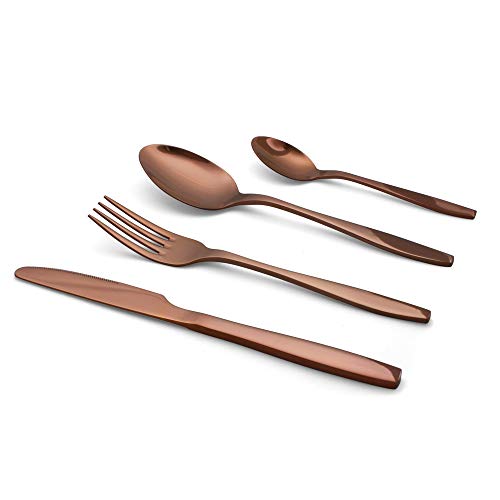 Elyon Tableware 16-piece Copper Flatware, Stainless Steel Silverware Set, Reflective Mirror Finish Cutlery