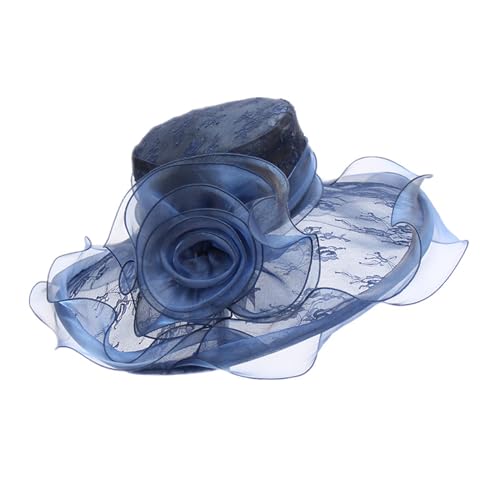 Sombrero Oganza para Mujer Sombrero for el Sol for Mujer Temperamento de Verano con Sombrero for el Sol de ala Grande (Color : Navy Blue, Size : One Size)