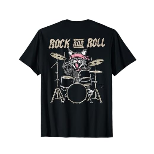Baterista Rock and Roll Cat Drum Vintage ROCK Cat (ART BACK) Camiseta