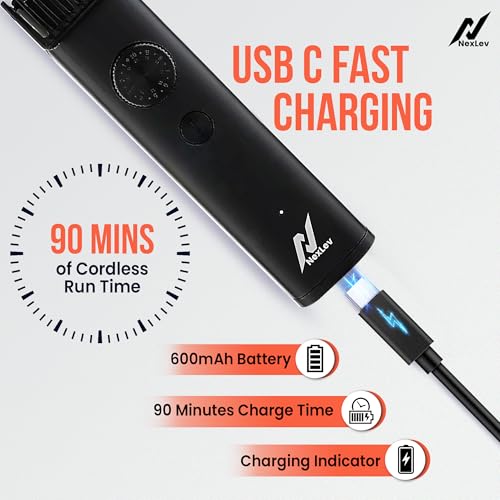 Image of NexLev Beard Trimmer| 90min Run Time| 40 Length Settings| 0.5mm Precision| Washable Stainless Steel Blades| Copper Motor| USB Type-C| IPX7 Waterproof| Travel Lock| 2 Beard Comb| 1 Year Warranty |TM-01