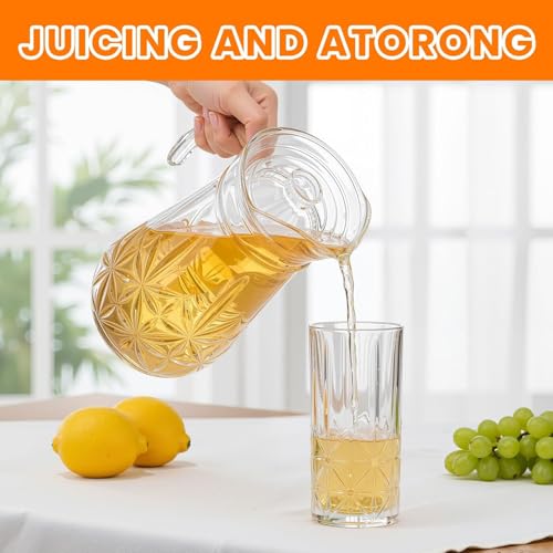 Image of Premium Water and Juice Glasses and Jug Set Combo [6 Piece Glass 350ML & 1 Piece Jug 1.6 Liter] Transparent Pitcher Set for Dining Table, Home & Restaurant,Party (MTS - 25)