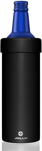 Soporte de acero inoxidable de doble pared aislado al vacío para botellas de cerveza de aluminio delgadas de 16 oz (negro)