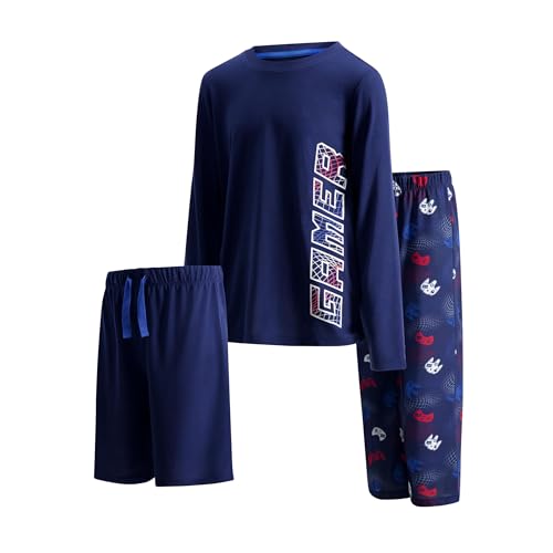 Image of US Angels Boys Pajamas Set | 3-Piece Pant, Shirt, Shorts Sleepwear Pjs for Kids | Loose Fit, Soft, Breathable Blue Plaid