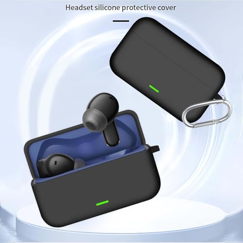Image of Aniex Silicone Case Cover for realme Buds T500 Pro, Shockproof, Anti-Slip, Dustproof, Scratch Resistant, with Carabiner Hook, Full Body Protection (New Black)