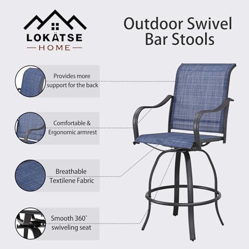 Image of LOKATSE HOME Outdoor Swivel Bistro Stool Set of 4 for Balcony, Poolside, Backyard, Garden, Blue