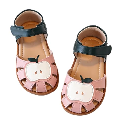 Image of Toddler Girl Sandals with Flower, Breathable Leather kids Closed Toe Sandals, Soft Rubber Non-Slip Summer Shoes for Little Girls 2-7 Years