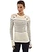PattyBoutik Women Crewneck Striped Military Sweater (Ivory and Black Medium)