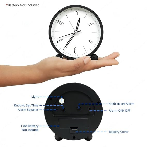 Anadi Retro Alarm Clock 4" Twin Bell with Night Backlight, Black Metal Silent Non-Ticking Quartz Battery Operated Extra Loud Analog Alarm Clock for Living Room, Bedroom, Office 1