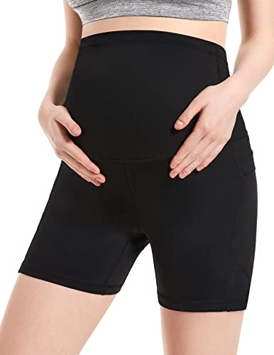 Joytree Smooth Maternity Biker Shorts Over The Belly Ultra Comfort Maternity Athletic Shorts For Women With 2 Side Pockets-M Black #TOP1