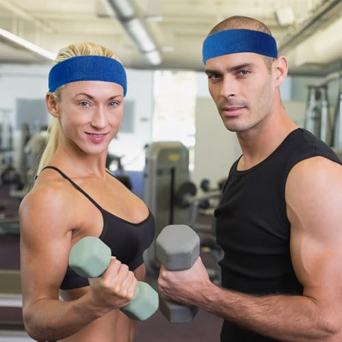 Image of Bememo 12 Pcs Sweatbands Sport Headbands for Men & Women Basketball Headband Sport Competitions Sweat Headbands Running Terry Cloth Moisture Wicking for Yoga,Tennis,Gym,Exercise