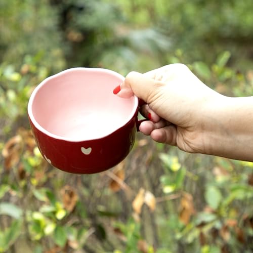Image of 450ml Extra Large Heart Mug - Big Red Ceramic Mug for Coffee, Tea, Soup & Maggi | Wide Cappuccino Cup | Microwave & Dishwasher Safe | Gift for Friends & Loved Ones (1 Pc)