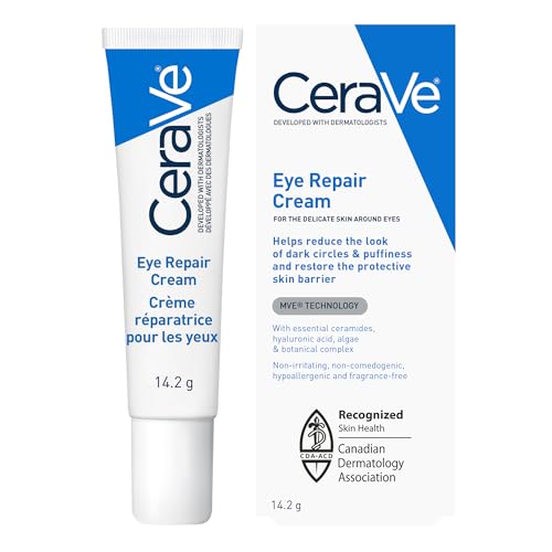 CeraVe EYE CREAM with Hyaluronic Acid for Under Eye Dark circles & Puffiness, Ophthalmologist Tested for Sensitive Eye Area, Fragrance Free, 14.2 Grams