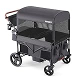 Harppa Remy Wagon Stroller for 4 Kids, Foldable 4-Seater Stroller Wagon with Mosquito Net Canopy,Snack Tray, All-Terrain 11' Wheels, 220Ibs Capacity for Beach,Zoo,Growing Family Outings Toddler Grey