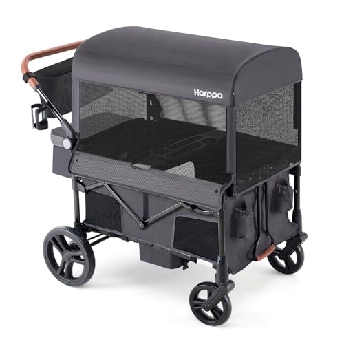 Image of Harppa Remy 4 Seater Wagon Stroller, Foldable with Canopy for 4 Kids