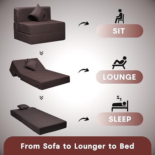 Image of Amazon Brand - Solimo 1 Seater 3 * 6 Jute Fabric Washable Cover Sofa Cum Bed with 1 Cushion 1 Seater Double Foam Fold Out Sofa Cum Bed (Finish Color - Brown Delivery Condition - Pre-Assembled)