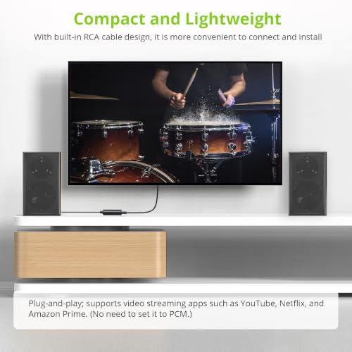 Image of LiNKFOR 192kHz SPDIF Toslink to RCA DAC Converter, 2.1m Cable | Digital-to-analog audio adapter supports Dolby AC-3 and DTS 5.1 channel audio decoding