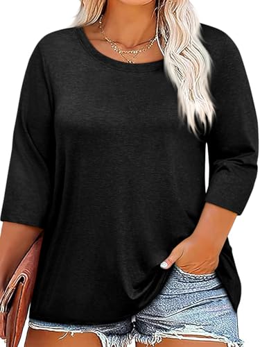 Beautife Plus Size Tops for Womens 3/4 Sleeve Casual T Shirts Loose Fit Tunic Blouse