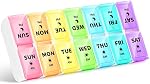 Opret Organisateur hebdomadaire de pilules, petite boîte à pilules 7 Jour 2 Les temps par jour pour AM PM, Organisateur de tablette de voyage portable avec 14 Compartiments amovibles, pour suppléments de vitamines Médicament (multicolore)