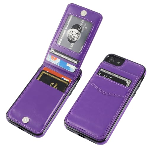KIHUWEY-for-iPhone-SE87-Wallet-Case-Card-Holder-Dark-Purple KIHUWEY for iPhone SE/8/7 Wallet Case Card Holder, Dark Purple - Image 1