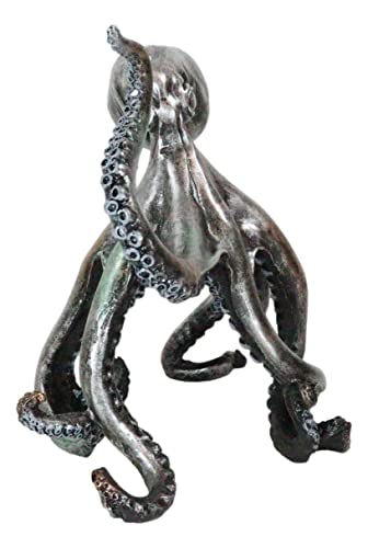 Estatua grande de pulpo náutico en resina con acabado metálico miniatura 4