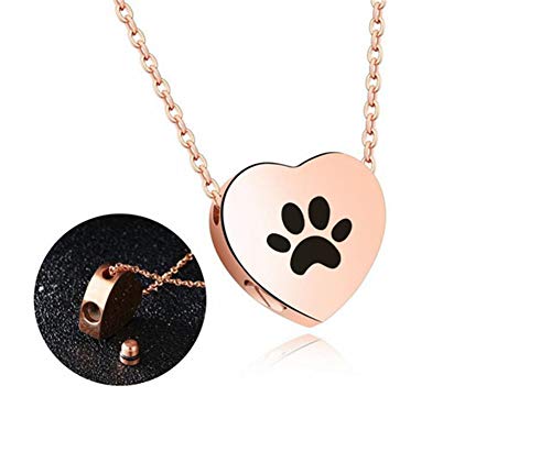 LiFashion LF Womens Girls Stainless Steel Rose Gold Cremation Urn Necklace,Dog Cat Pet Paw Urn Necklace Cremation Jewelry for Pet Owner/Dogs Cats Pets for Memorial Keepsake