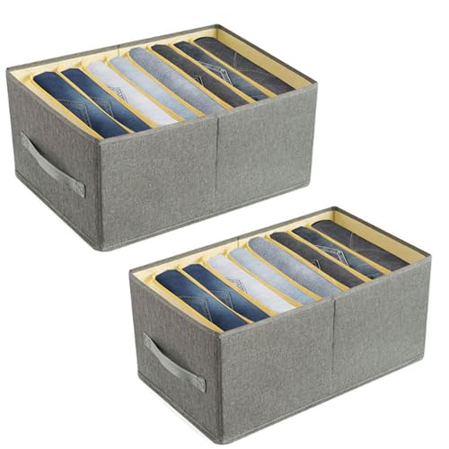 Typutomi 2Pcs Large Clothes Closet Organizer, 9 Grids Jeans Organizer Foldable Wardrobe Clothes Organizer with Handles for Clothes, Jeans, Sweater(Grey+Yellow)