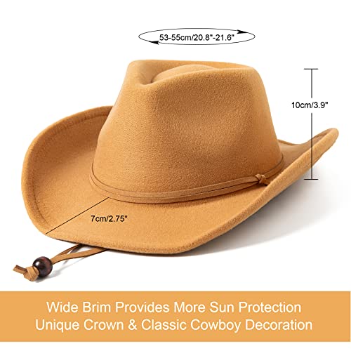 Image of Jastore Kids Girls Boys Wide Brim Western Cowboy Cowgirl Hat with Wind Lanyard Felt Fedora Hat