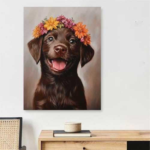 Activité Manuelle Adulte : Peinture par Numéro Chien Noir Cadre